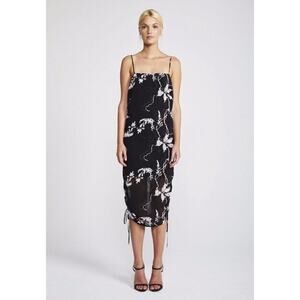 SHONA JOY Sz 4 US Black Floral Shadows Ruched Slip Dress NWT